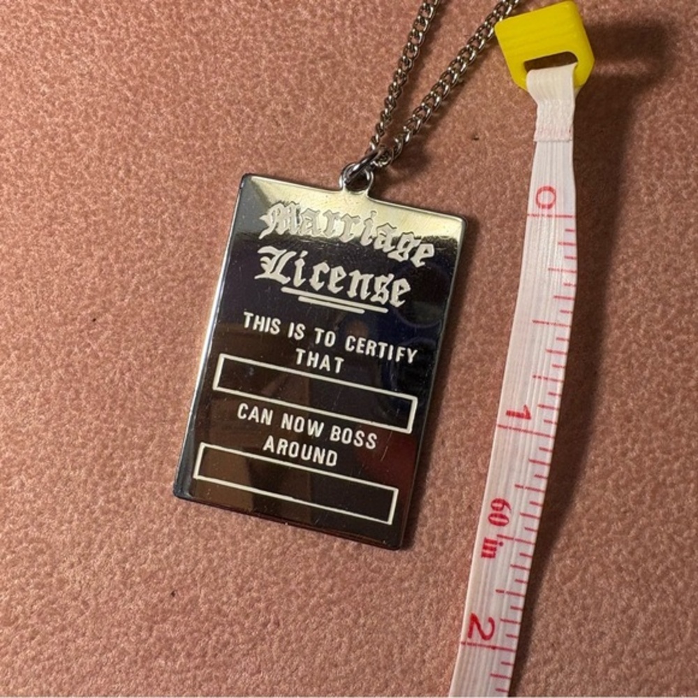 Silver Toned Marriage License Joke Pendant